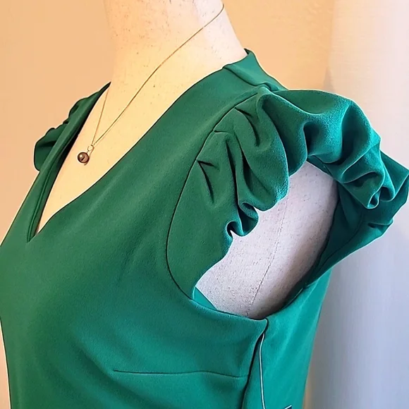 Enfocus Studio Green Sheath Dress V-Neck Flutter Sleeveless - Picture 5 of 5